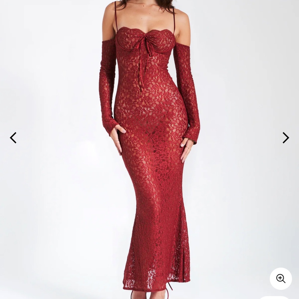 Red Sequin Long Sleeve Mock Neck Gown